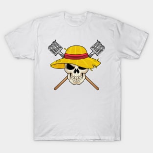 Skull with Hat as Farmer with Rake T-Shirt